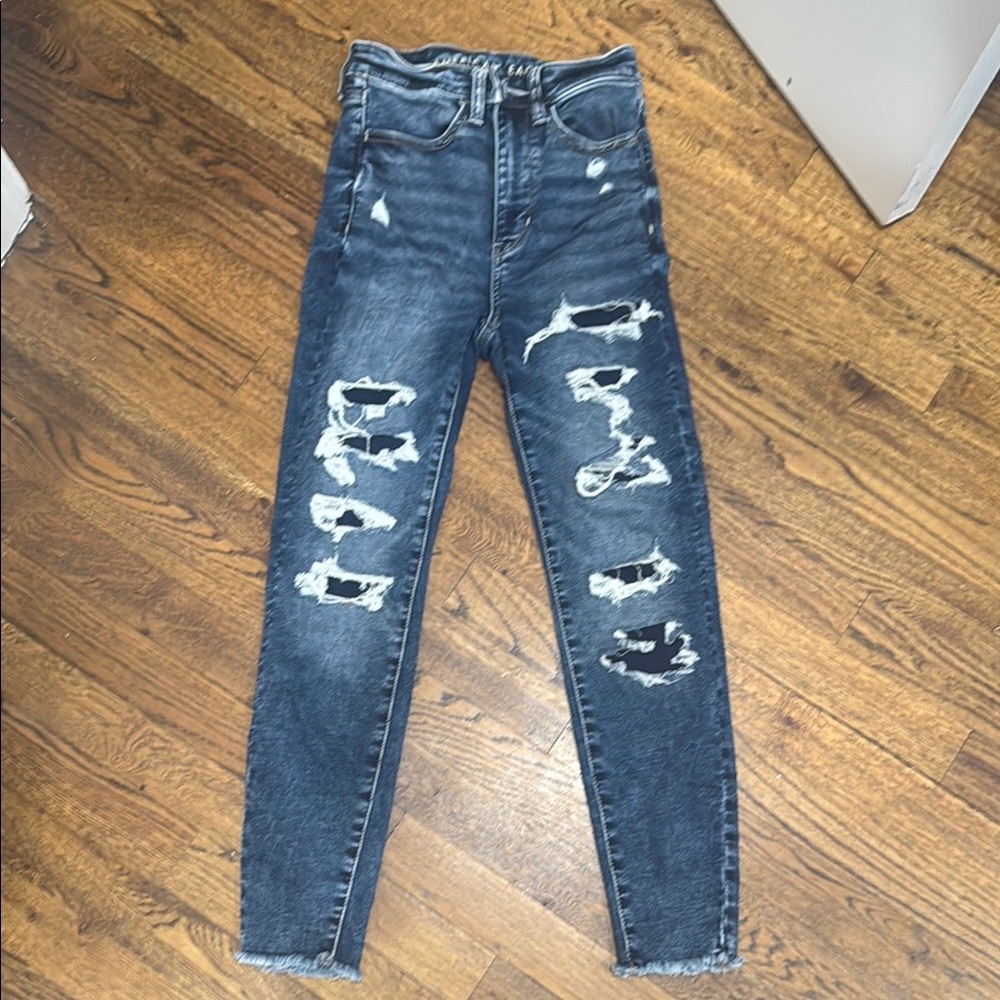 American Eagle Outfitters Blue Skinny Jeans with Distressed Details 00